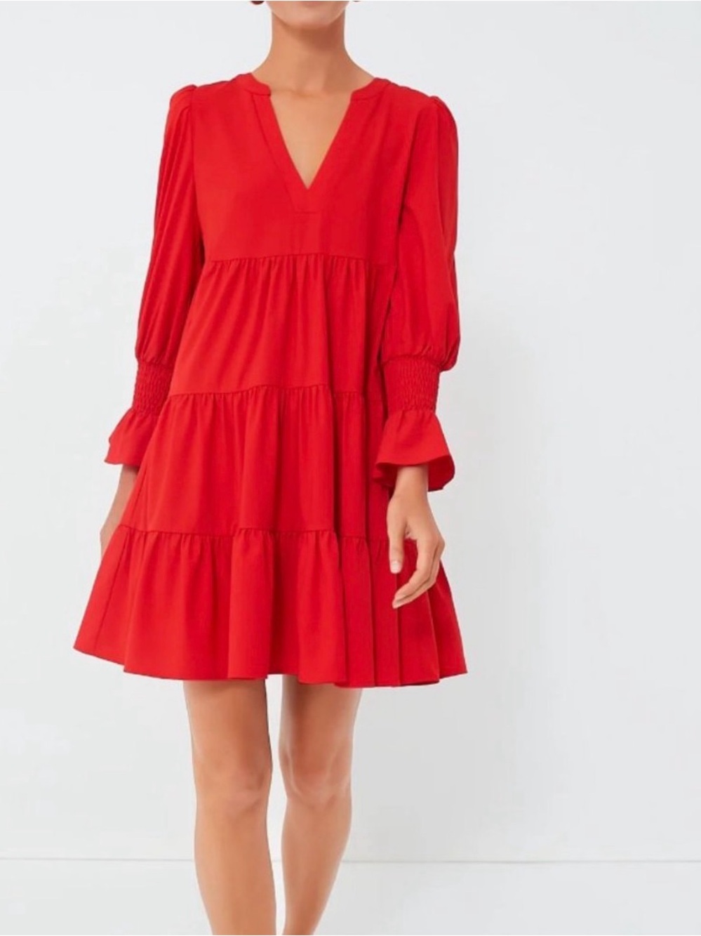 Tuckernuck Pomander Place Red Kenzo Dress S Crepe Puff Sleeve Tiered - Picture 2 of 8